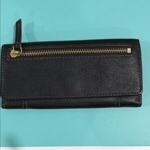Fossil Black Leather Wallet with Gold Accents